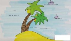 海滩椰子树怎么画涂颜色简单漂亮步骤图