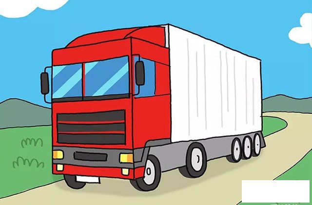 大卡车简笔画彩色完成图