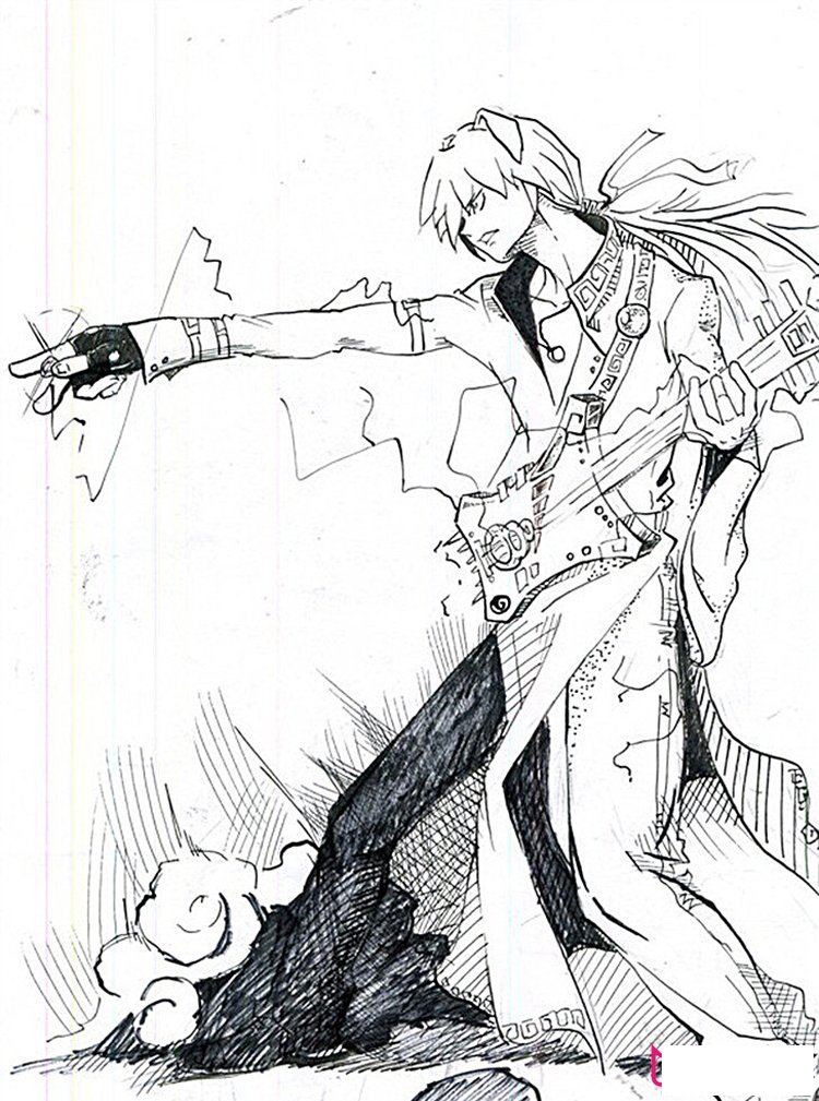 弹吉他的帅气动漫人物简笔画图片