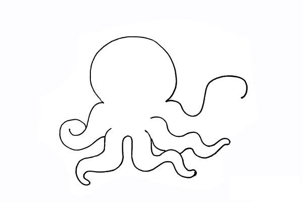 拿着冰激凌的可爱章鱼简笔画