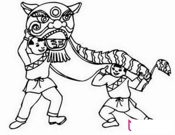 闹元宵舞狮子简笔画