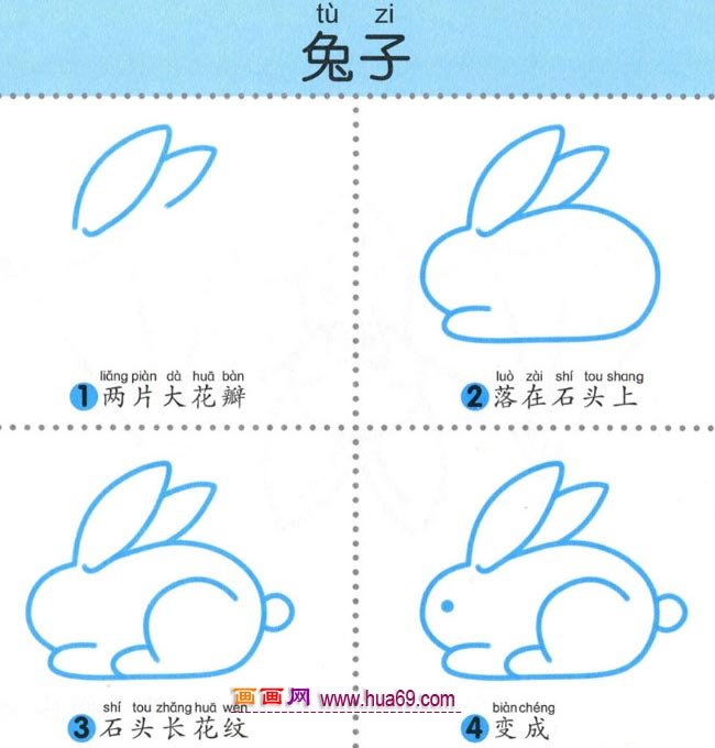幼儿简笔画：四步画可爱的小白兔