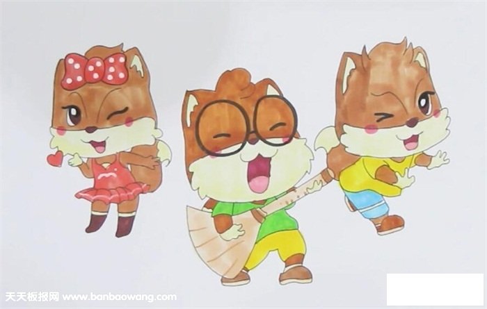 三只小松鼠简笔画