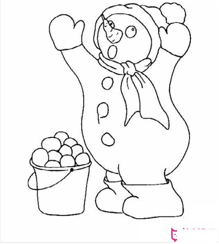 圣诞雪人简笔画，拿雪球的雪人