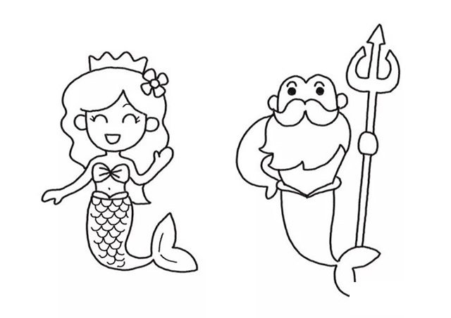 美人鱼公主和人鱼国王儿童简笔画