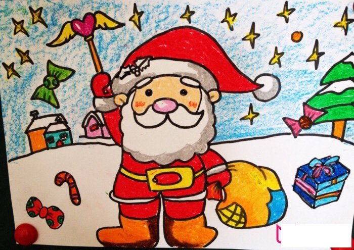 圣诞老人儿童画，好看的儿童画图片