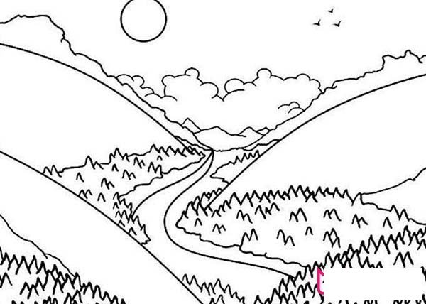 风景简笔画，山川与河流