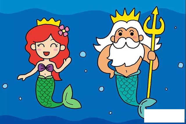 美人鱼公主和人鱼国王儿童简笔画