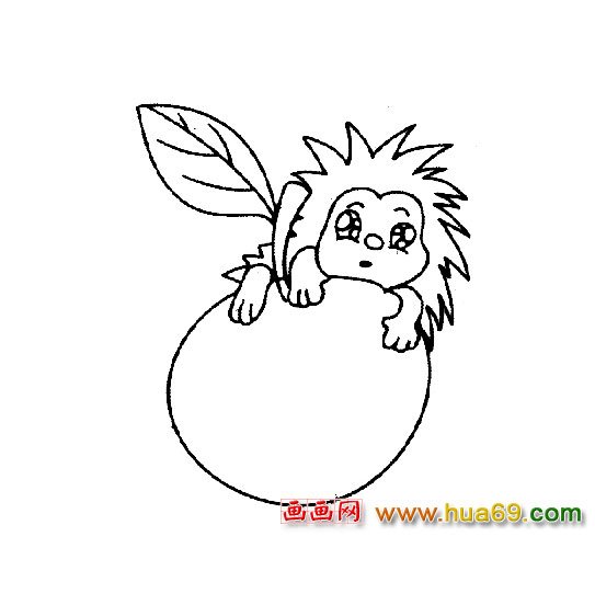 简笔画：拿着水果的刺猬2