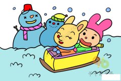 滑雪橇的兔子简笔画 冬日里的快乐时光