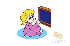 看电视的小女孩简笔画图片