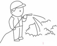 园丁浇花草的画法素描简单好看_园丁简笔画图片