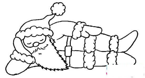 少儿圣诞老人简笔画图片大全：躺着睡觉的圣诞老人