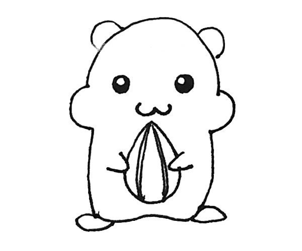 第五步：中间，给它画上一个葵花籽，这是它喜欢的食物。