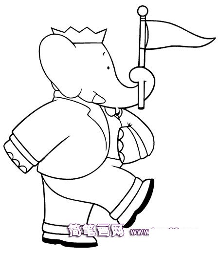 大象拿个小旗的简笔画