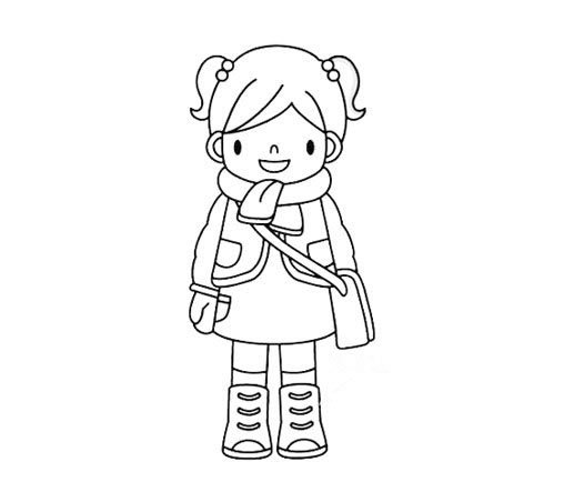 围着围巾的小女孩简笔画图片