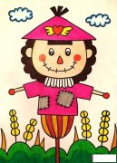 稻草人儿童画，好看的稻草人儿童画图片