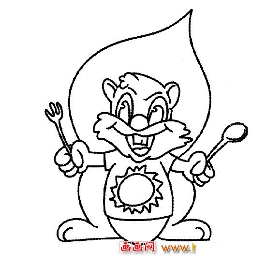 拿着勺子的松鼠【简笔画】1