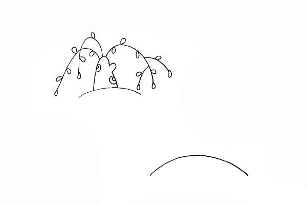 春季柳树小屋风景简笔画