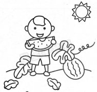 小朋友吃西瓜简笔画