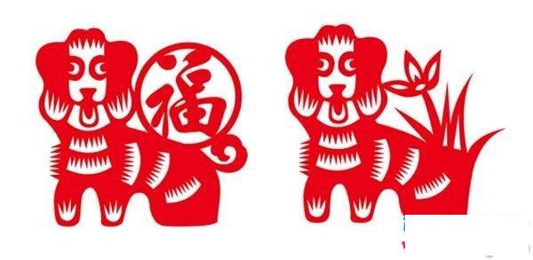 狗年春节剪纸简笔画图片素材