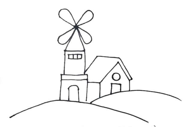 山顶风车风景简笔画