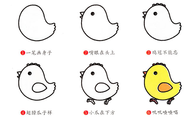 小鸡动物简笔画步骤图片大全