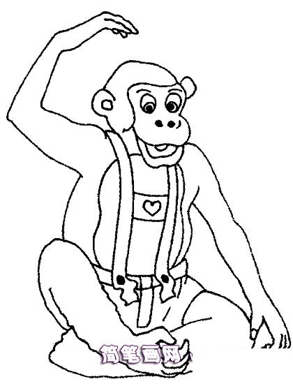 坐下休息的小猴子简笔画