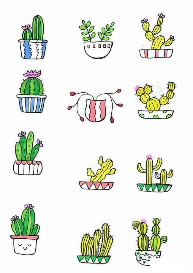 可爱盆栽植物简笔画