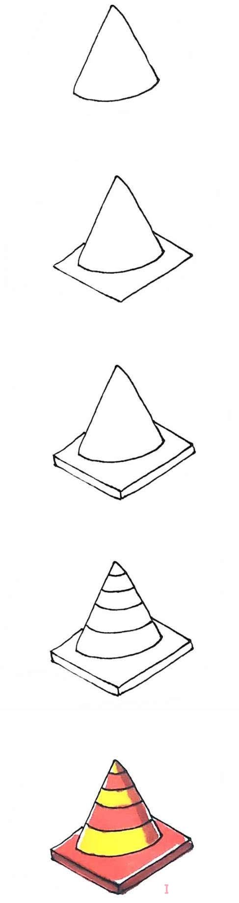 圆锥交通路障怎么画带颜色简单好看