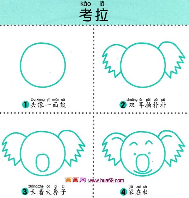 幼儿简笔画：四步画考拉头像图解教程