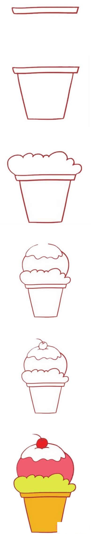 夏天冰激凌涂色怎么画带步骤图 冰激凌简笔画图片