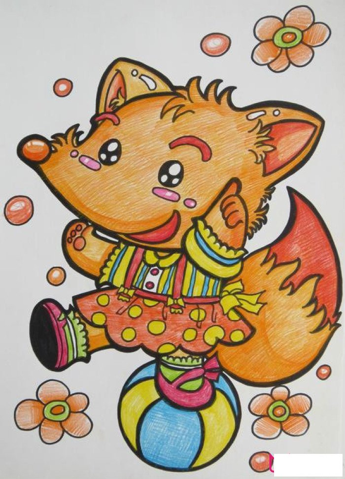 玩皮球的小动物，好看的儿童画图片