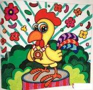 漂亮的大公鸡儿童画图片