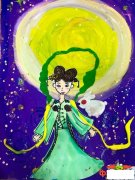 5–7岁少儿创意美术作品，中秋节嫦娥奔月儿童画