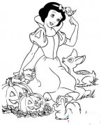 白雪公主与小动物们简笔画图片