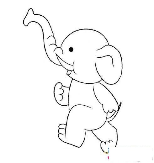 卡通小象简笔画:奔跑的小象