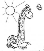 如何画风景：太阳下的长颈鹿与小鸟简笔画