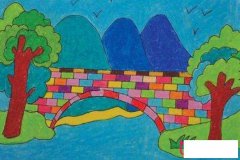 风景家笔画，彩色拱桥简笔画