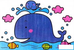 可爱的鲸鱼儿童画，海洋生物儿童画图片