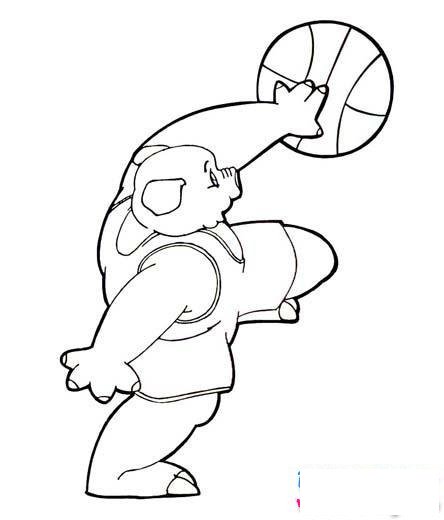 卡通猪简笔画:打篮球的猪