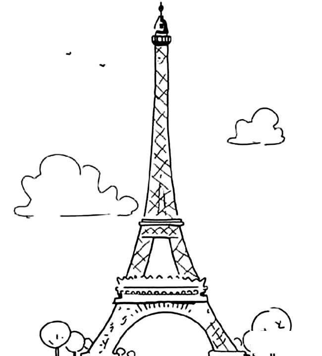 高耸云端的埃菲尔铁塔简笔画