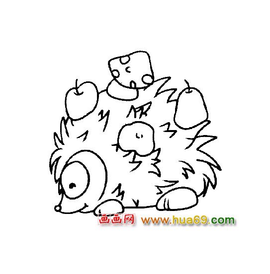 背着苹果的小刺猬简笔画2