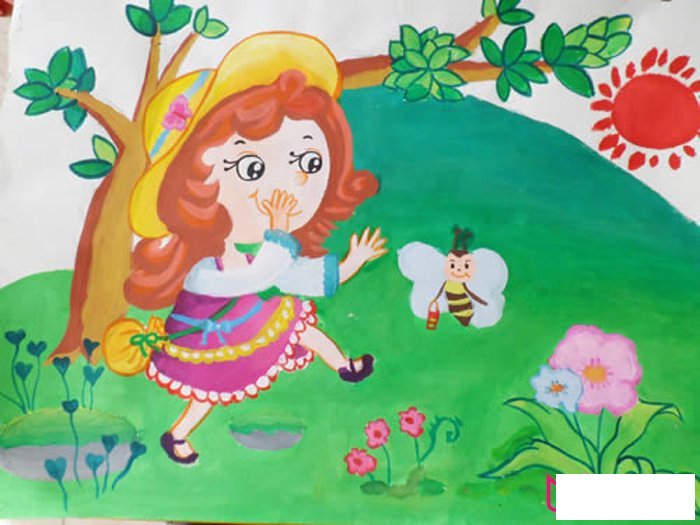 漂亮的儿童画作品，快乐的春游