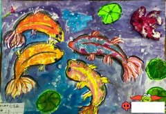5–7岁幼儿创意美术作品，鱼戏莲叶间