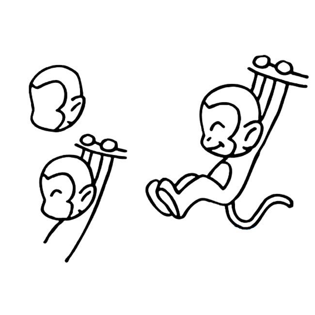 荡秋千的猴子动物简笔画步骤图片大全