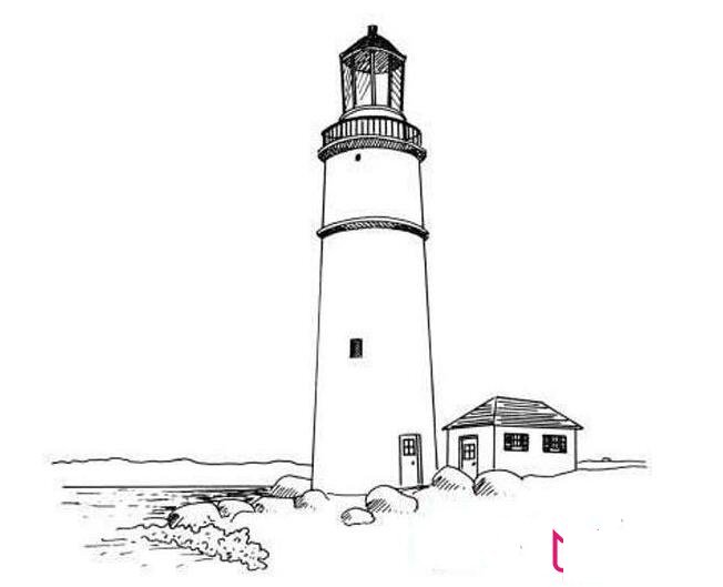 漂亮的风景简笔画大全，海上的灯塔简笔画