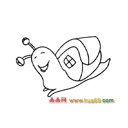 嬉戏的蜗牛简笔画