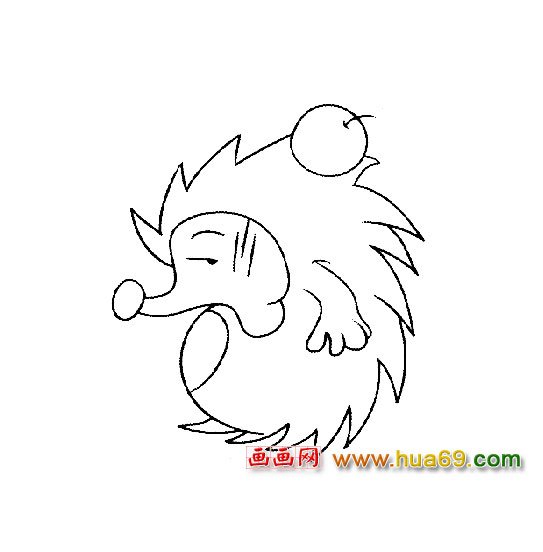 背着苹果的小刺猬简笔画1