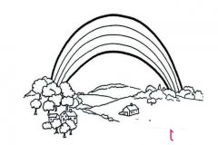 美丽的风景简笔画，雨后彩虹简笔画大全